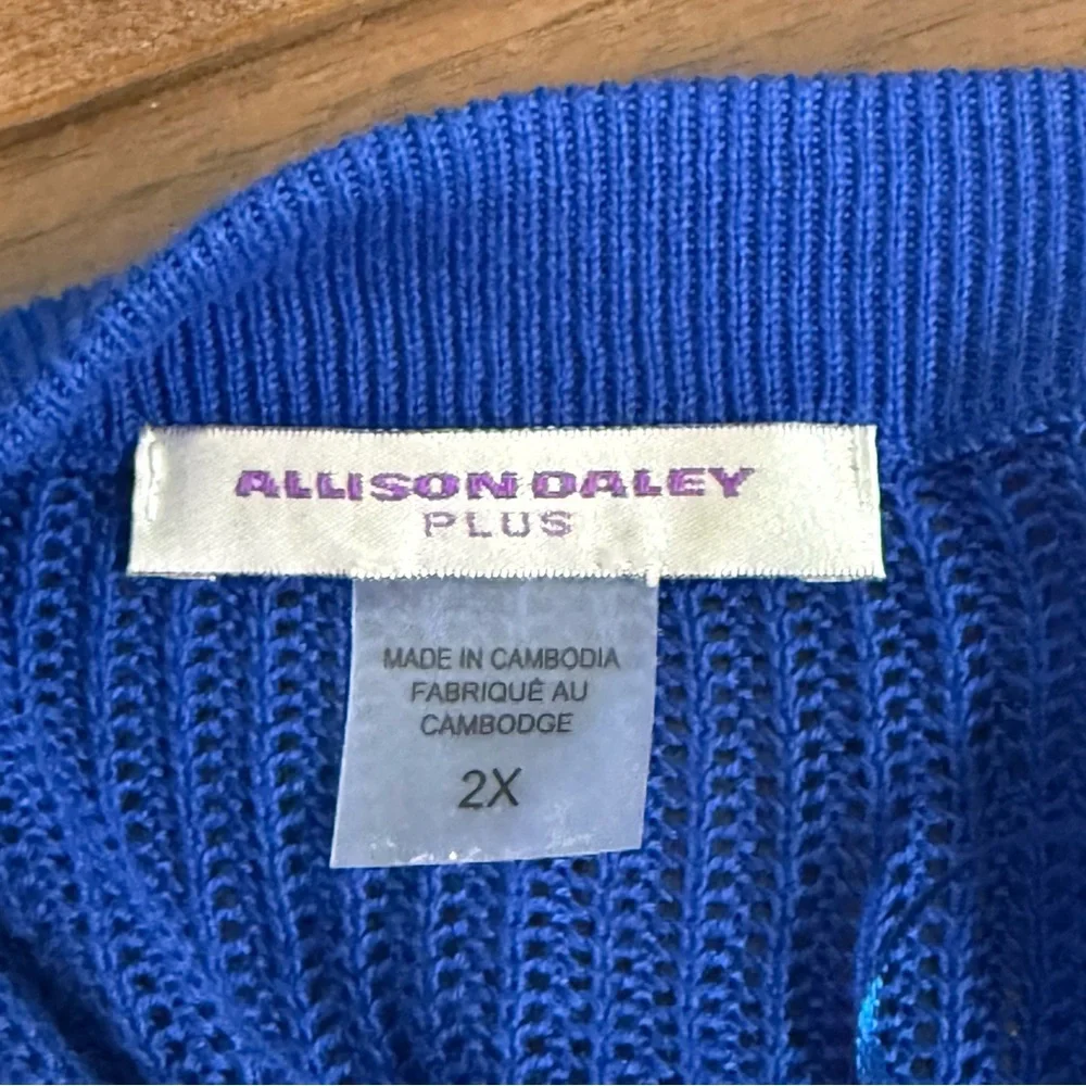 Allison Daley Plus 2X Royal Blue Open Front Knit Cardigan Lightweight Layer - Picture 5 of 7